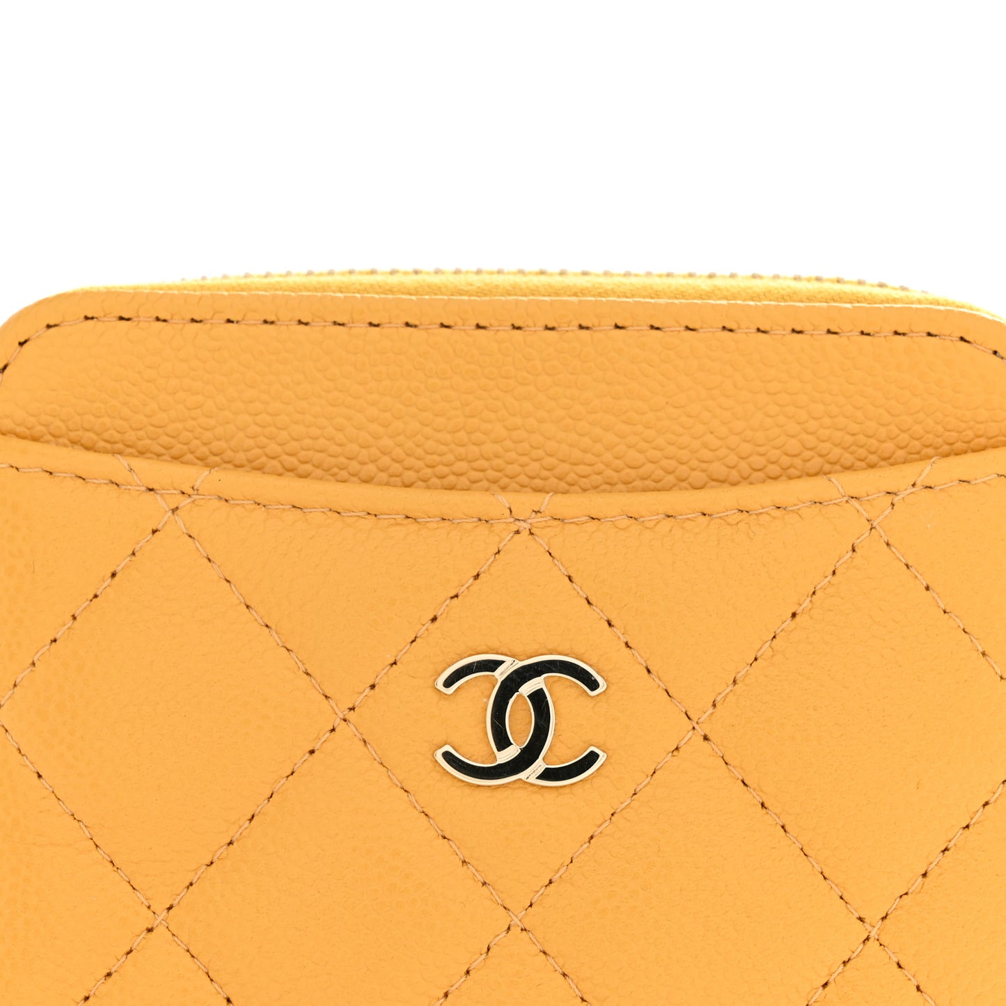 Caviar Quilted Zip Card Holder Wallet Yellow