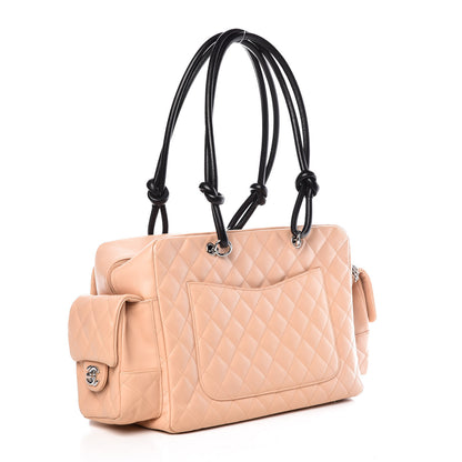 Chanel Calfskin Quilted Large Cambon Multipocket Reporter Beige Black 3 of 10