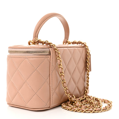 Chanel Lambskin Quilted Small Top Handle Vanity Case With Chain Beige 3 of 10