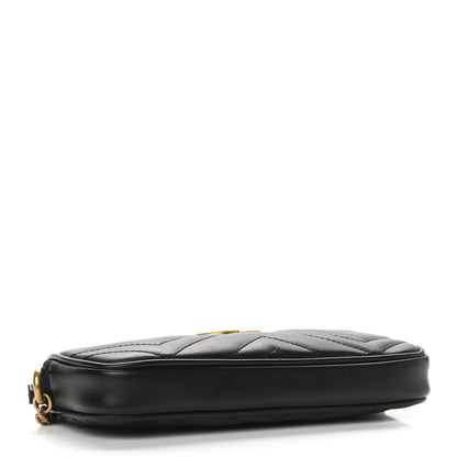 Gucci Calfskin Matelasse Mini GG Marmont Chain Crossbody Bag Black 4 of 9