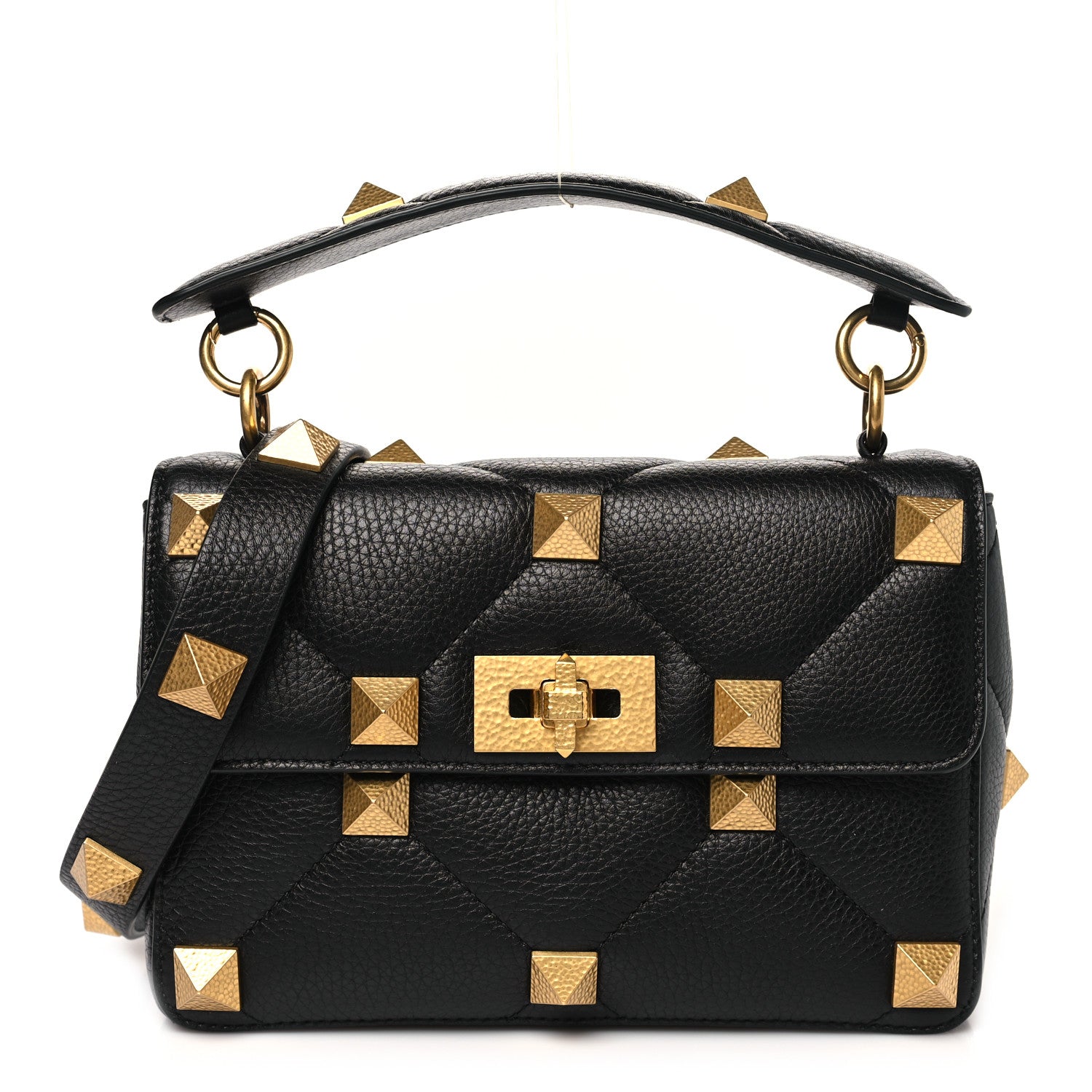 Valentino Garavani Grained Calfskin Medium Roman Stud Shoulder Bag Black 1 of 9