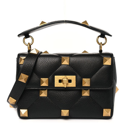 Valentino Garavani Grained Calfskin Medium Roman Stud Shoulder Bag Black 1 of 9