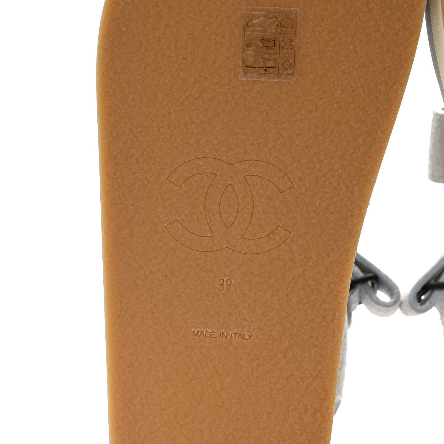 Chanel Suede Calfskin Velcro Flat Sandals 39 Light Blue Beige 6 of 9