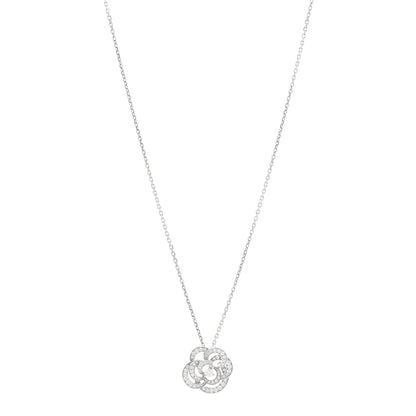 Chanel 18K White Gold Diamond Small Fil De Camelia Pendant Necklace 1 of 5