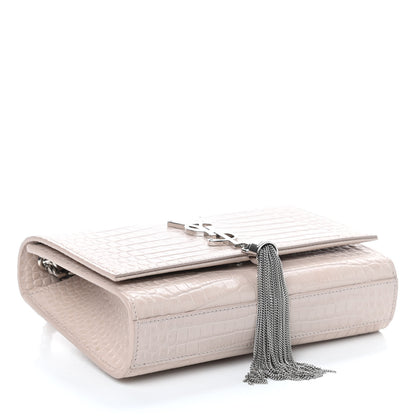 Saint Laurent Calfskin Crocodile Embossed Small Classic Monogram Kate Tassel Satchel Washed Light Pink 4 of 9