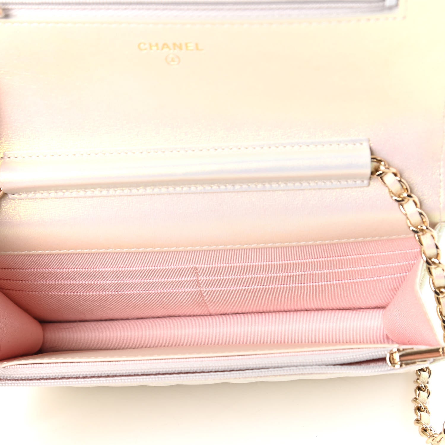 Chanel Iridescent Lambskin Quilted Wallet On Chain WOC Ivory 5 of 12
