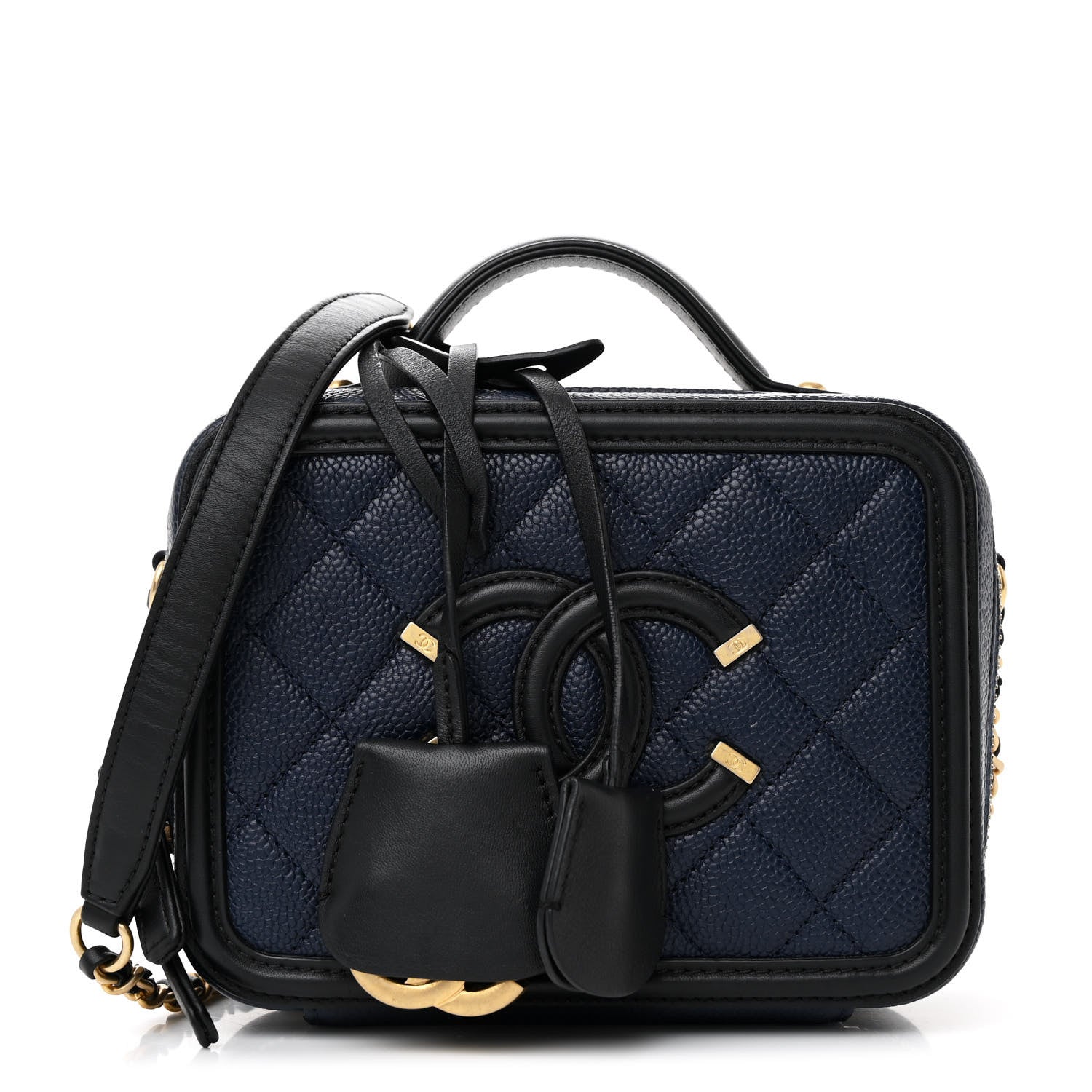 Chanel Caviar Quilted Small CC Filigree Vanity Case Navy Black 1 of 11