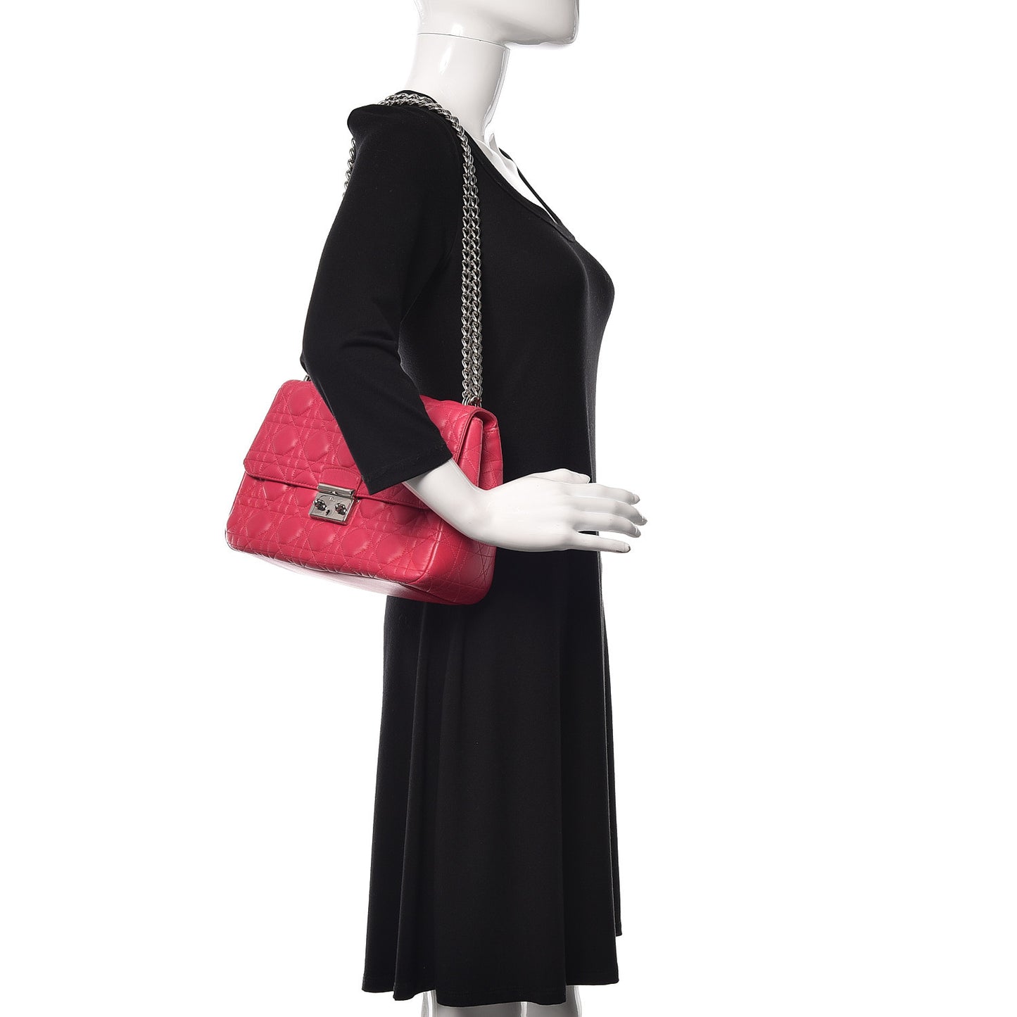 Lambskin Cannage Large Miss Dior Flap Fuchsia