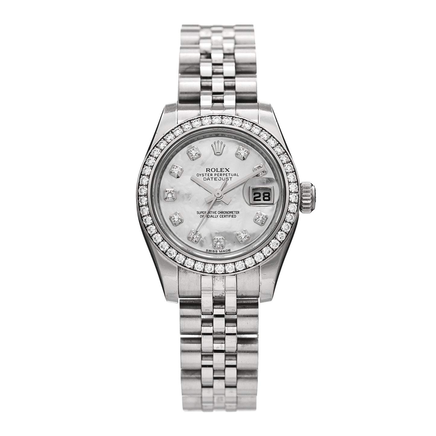 Stainless Steel 18K White Gold Diamond Mother of Pearl 26mm Oyster Perpetual Datejust Watch 179384