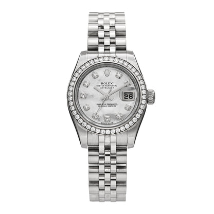 Rolex Stainless Steel 18K White Gold Diamond Mother of Pearl 26mm Oyster Perpetual Datejust Watch 179384 1 of 5