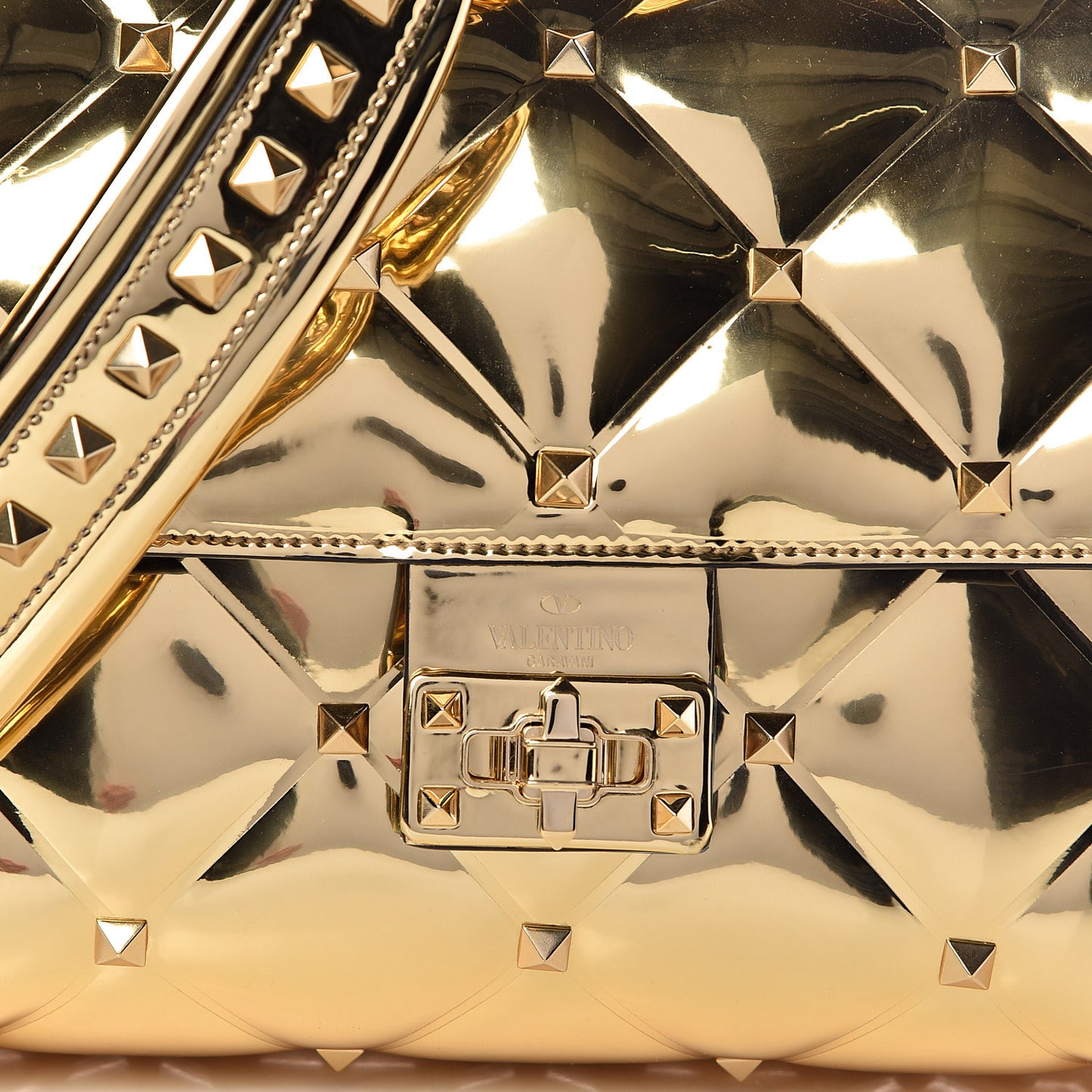 Metallic PVC Candystud Top Handle Bag Gold