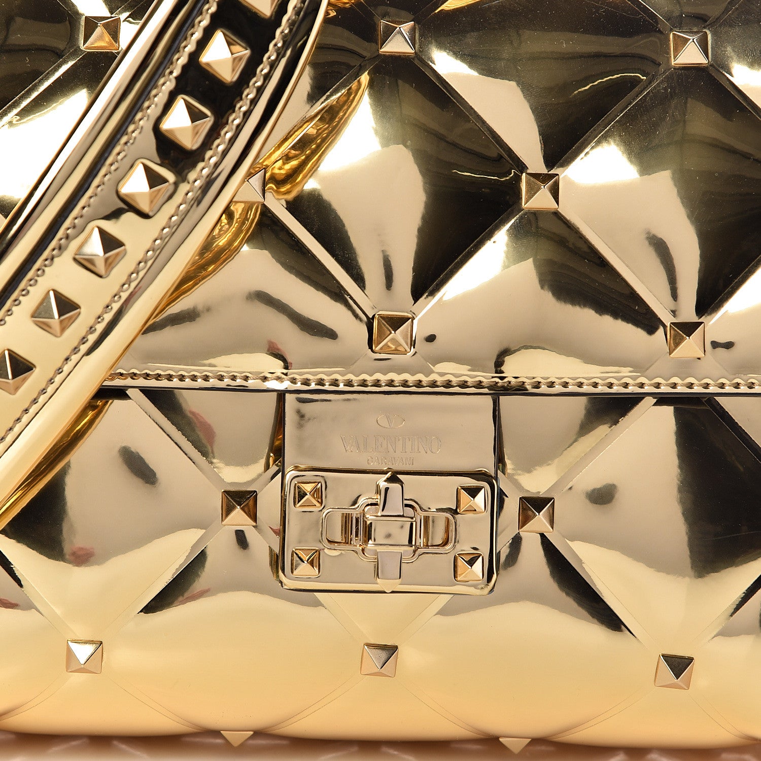 Valentino Garavani Metallic PVC Candystud Top Handle Bag Gold 7 of 11