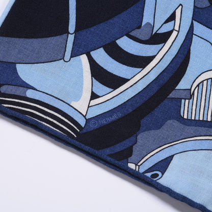 Hermes Cashmere Silk 600 Chevaux Shawl 140 Ciel Bleu Moyen 5 of 5