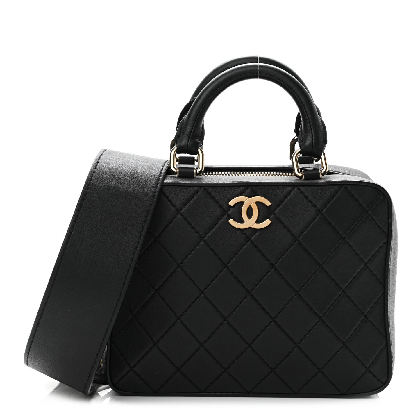 Calfskin Quilted Travel Kit Vanity Case Black