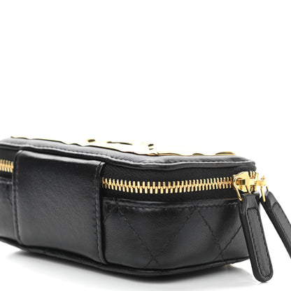 Chanel Lambskin Quilted Mini Golden Plate Clutch With Chain Black 11 of 11