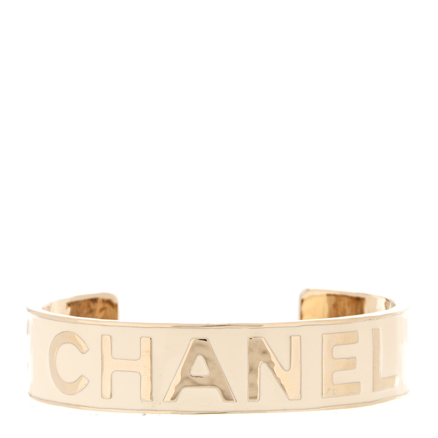 Metal Enamel Chanel Logo Cuff Bracelet S White