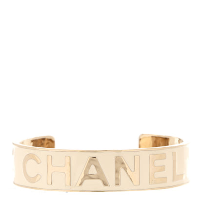 Chanel Metal Enamel Chanel Logo Cuff Bracelet S White 1 of 4