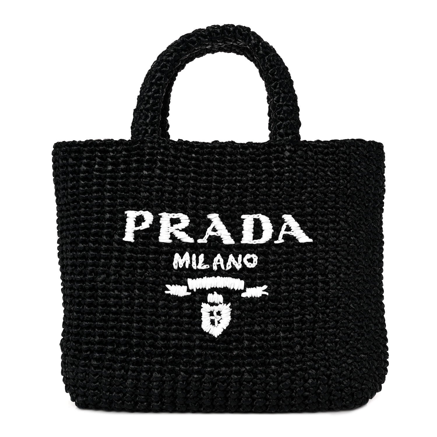 Prada Yarn Raffia Effect Crochet Small Logo Tote Black 1 of 7