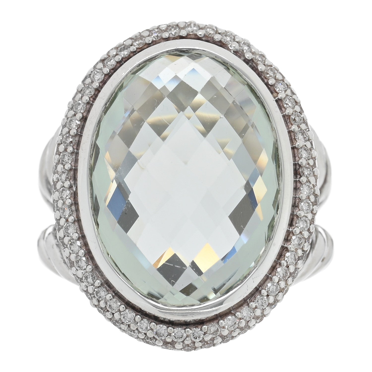 David Yurman Sterling Silver Diamond Prasiolite 18mm Signature Oval Ring 52 6 1 of 4