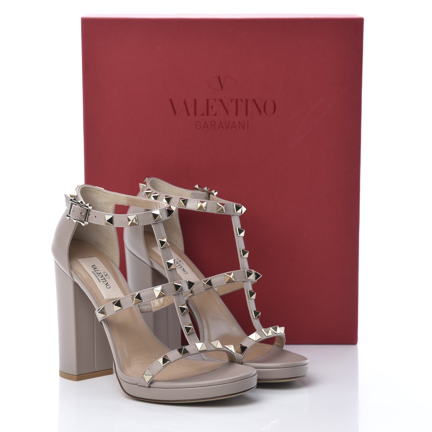 Valentino Garavani Calfskin Rockstud T-Strap 10/110mm Platform Sandals 36 Poudre 8 of 8