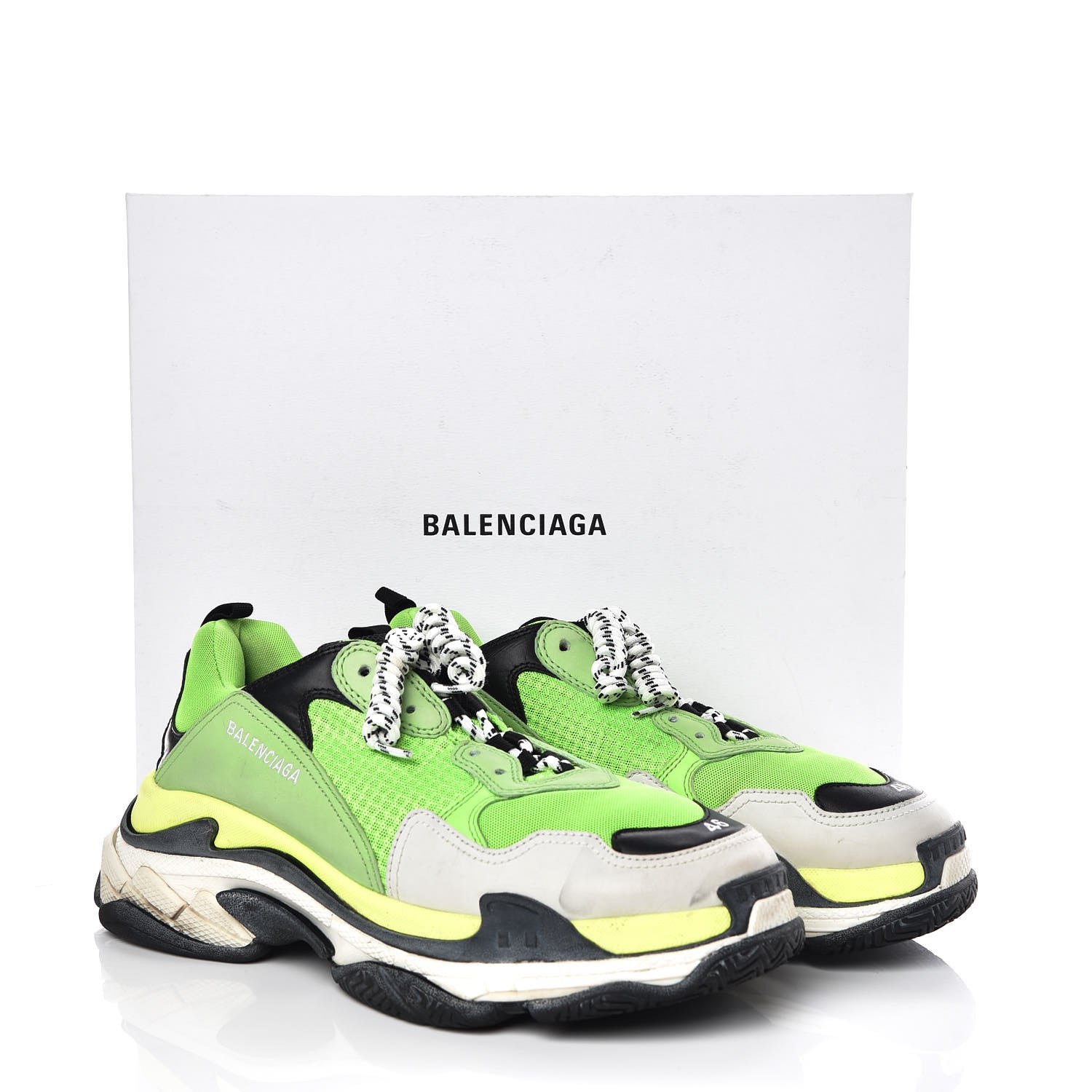 Balenciaga Fabric Mesh Nappa Mens Triple S Sneakers 46 Vert Fluo Black 8 of 8