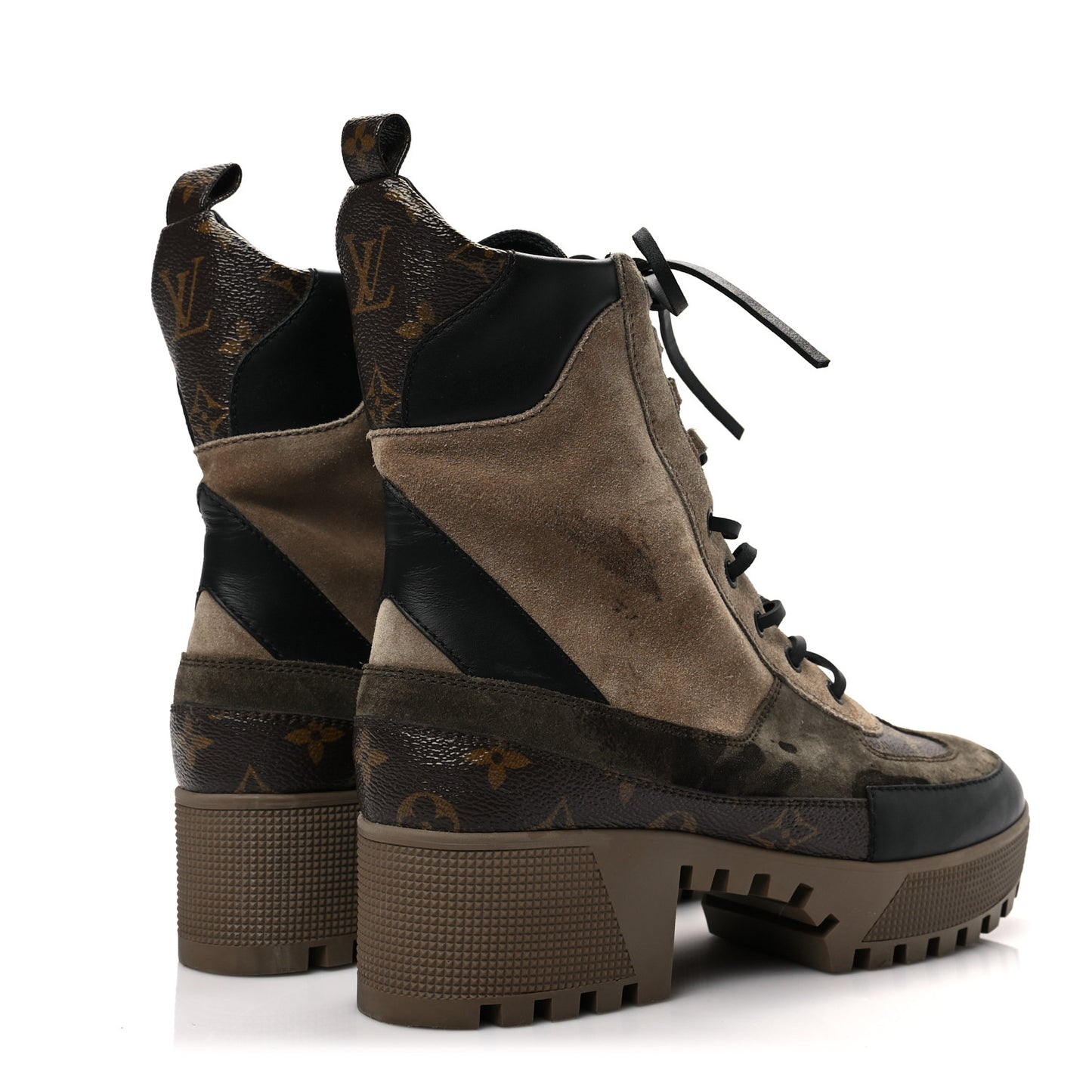 Suede Calfskin Monogram Laureate Platform Desert Boots 40 Taupe