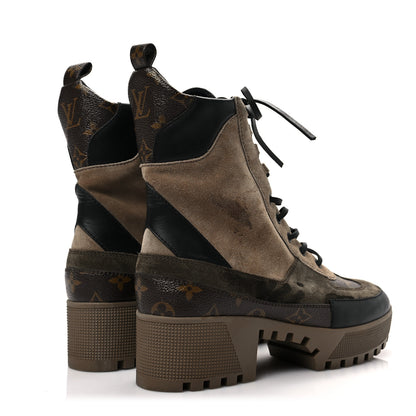 Louis Vuitton Suede Calfskin Monogram Laureate Platform Desert Boots 40 Taupe 4 of 9