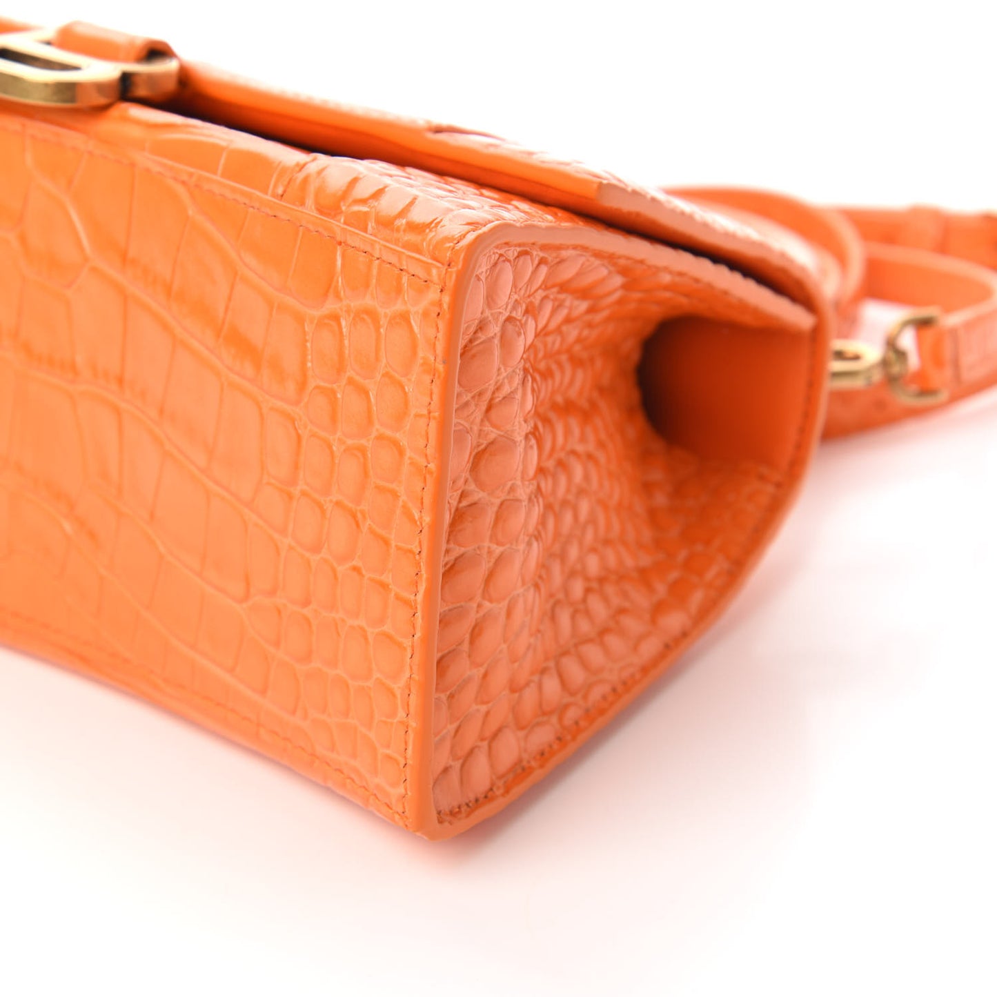Shiny Calfskin Crocodile Embossed Small Hourglass Top Handle Bag Orange