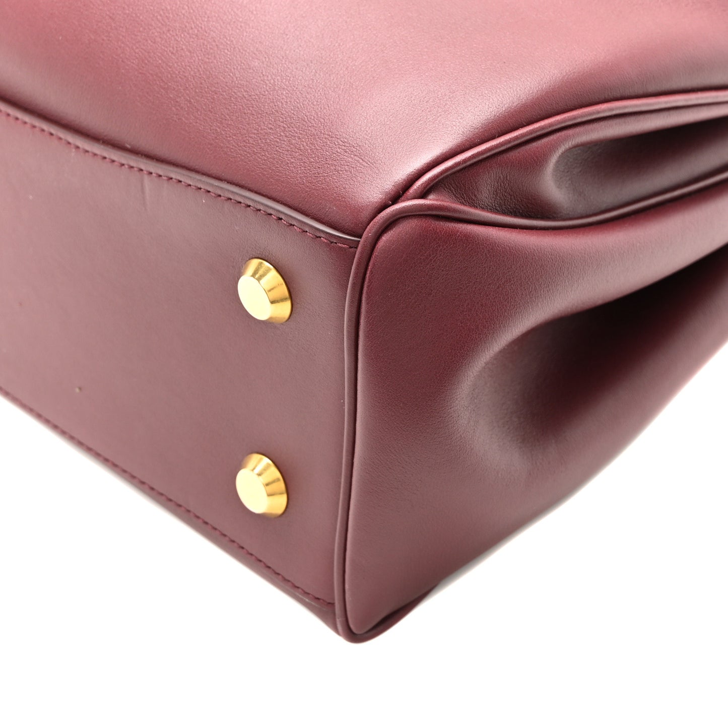 Natural Smooth Calfskin Medium Rodeo Top Handle Handbag Dark Burgundy