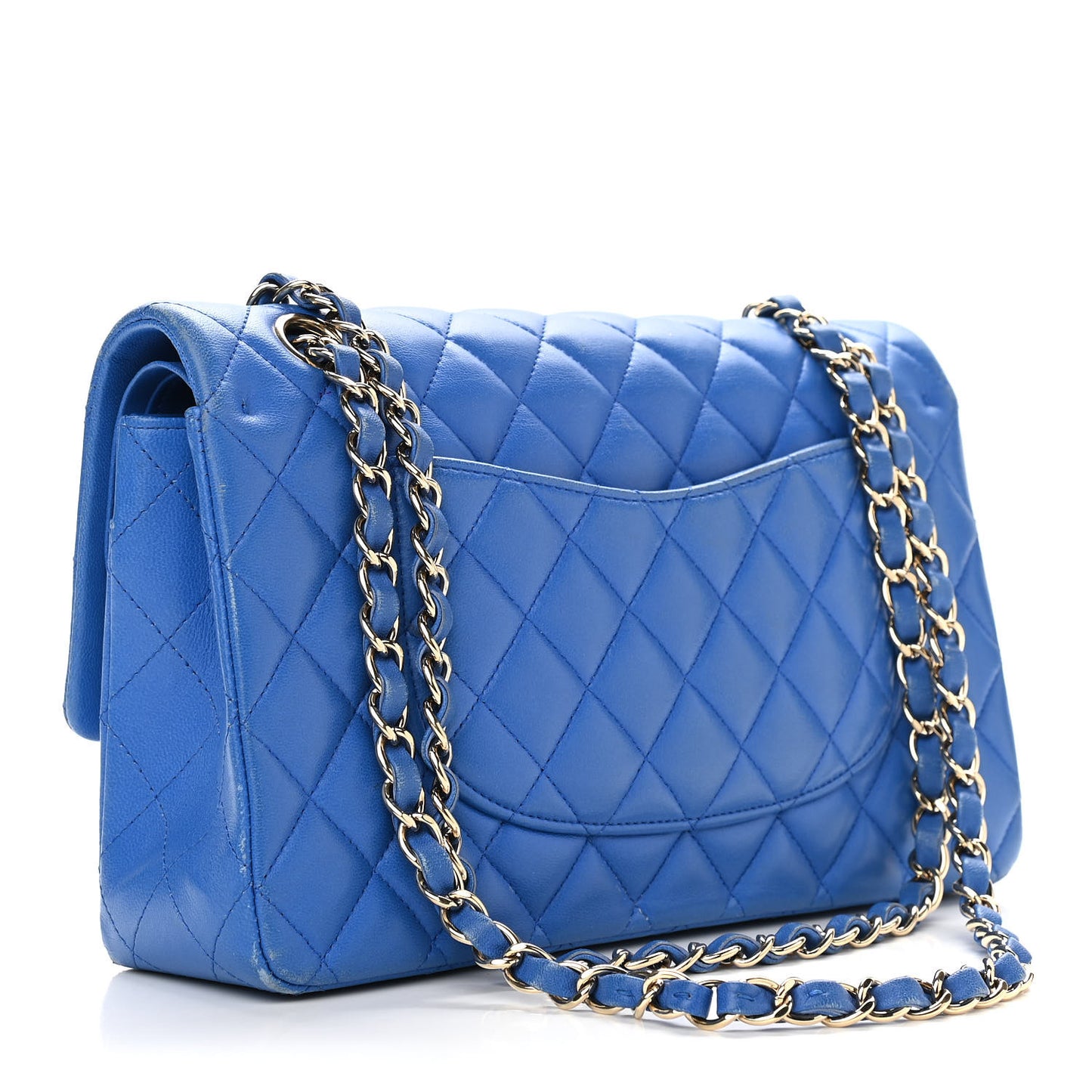 Lambskin Quilted Medium Double Flap Blue