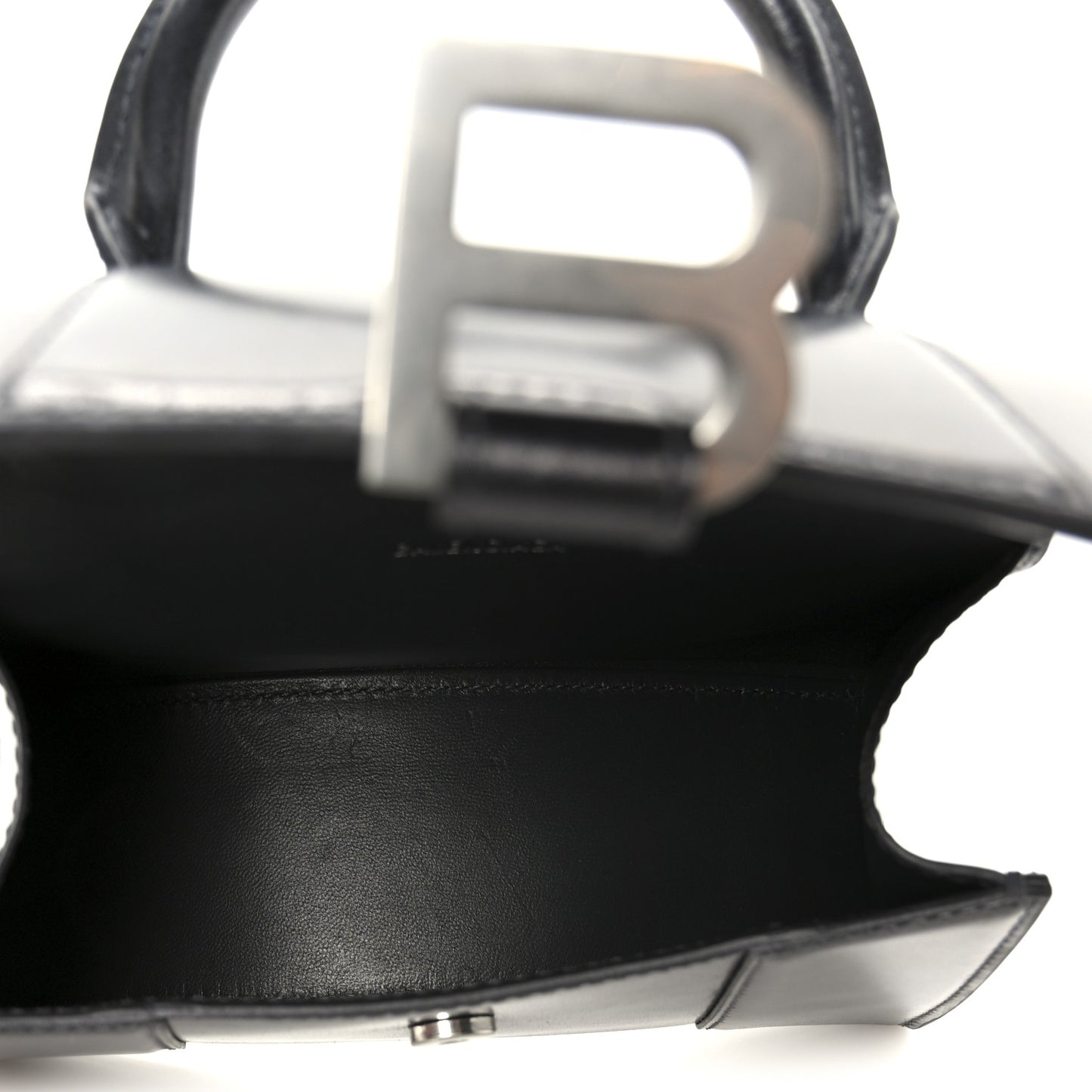 Metallic Calfskin Hourglass Top Handle Bag XS Gunmetal