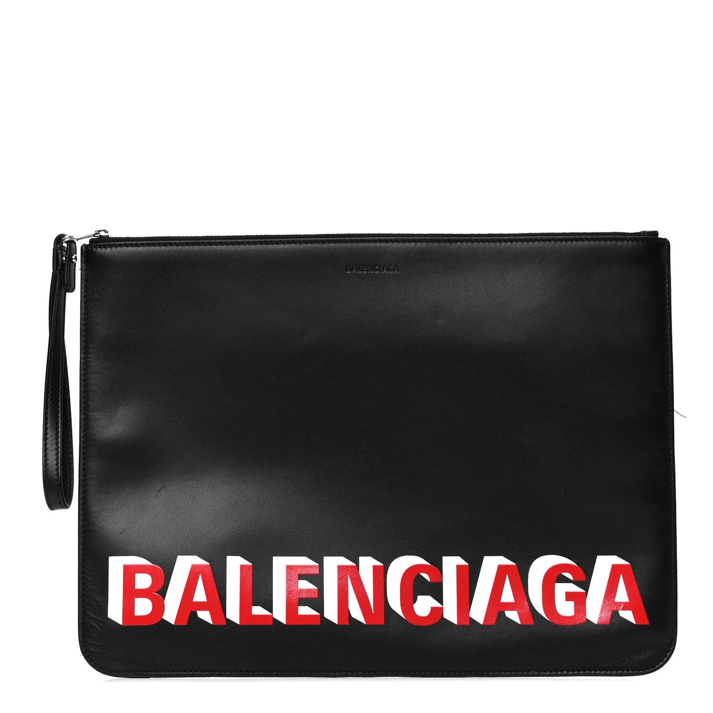 Calfskin Ville Logo Wristlet Pouch Black