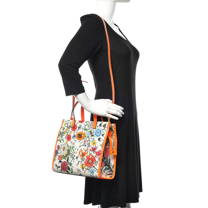 Gucci Canvas Medium Flora Tote White Multicolor Orange Fluo 2 of 9