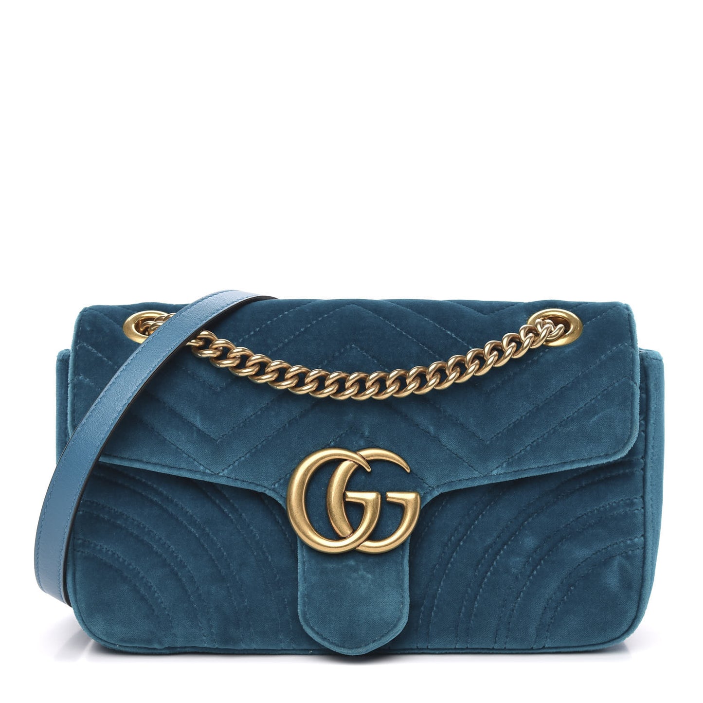 Velvet Matelasse Small GG Marmont Shoulder Bag Pavone Cyan