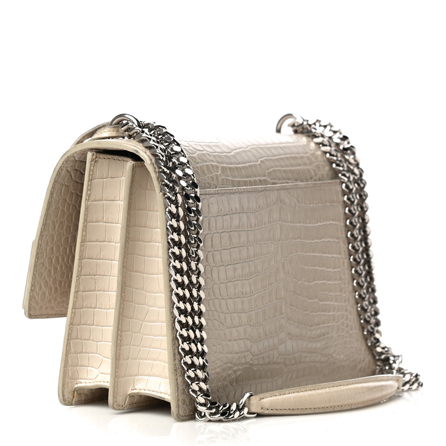 Saint Laurent Calfskin Crocodile Embossed Medium Monogram Sunset Blanc Vintage 3 of 16