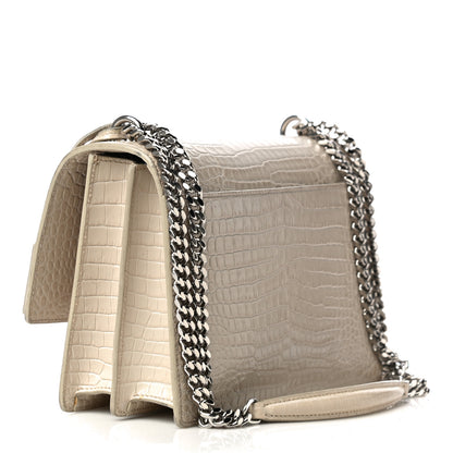 Saint Laurent Calfskin Crocodile Embossed Medium Monogram Sunset Blanc Vintage 3 of 16