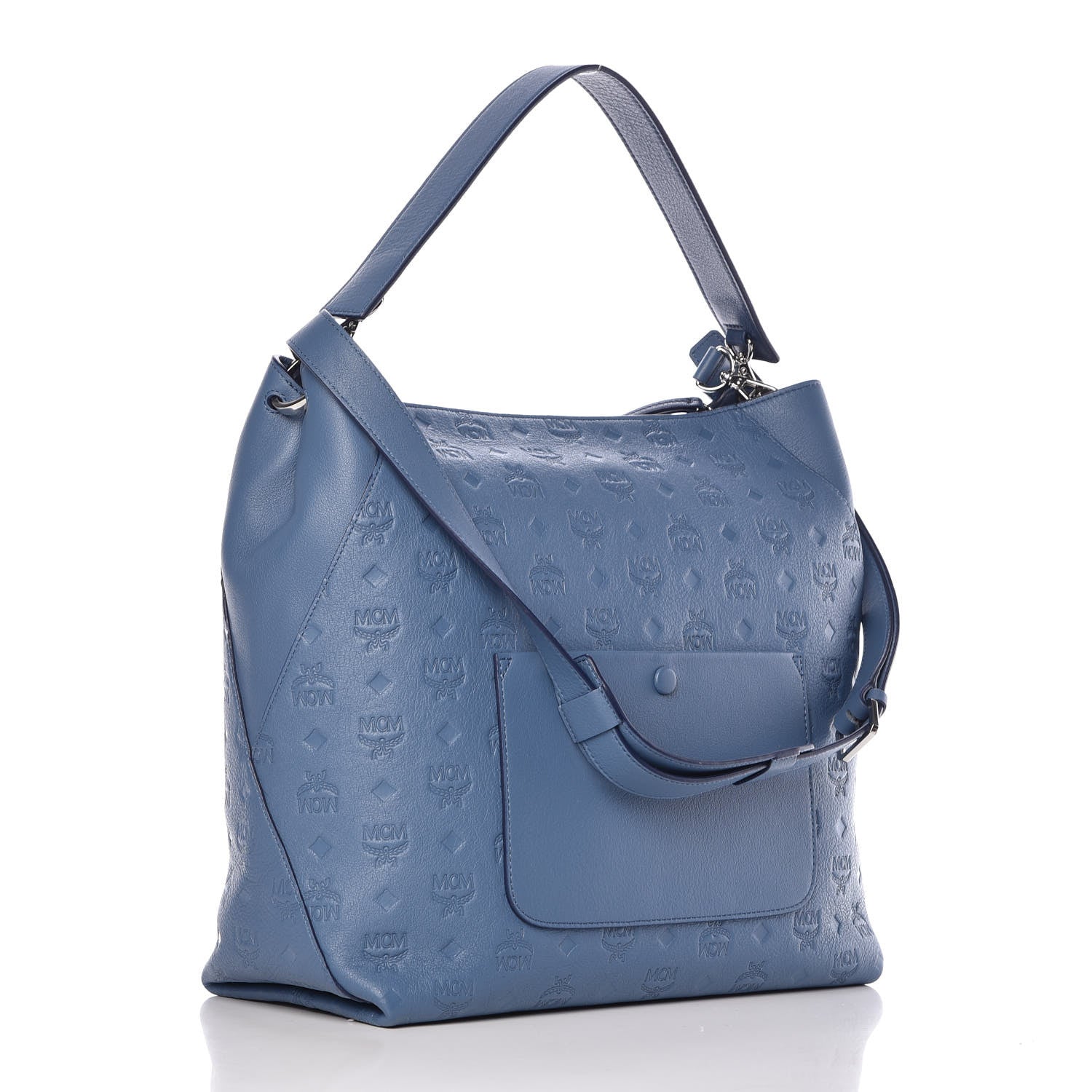 MCM Calfskin Ottomar Monogram Large Klara Hobo Luft Blue 4 of 11