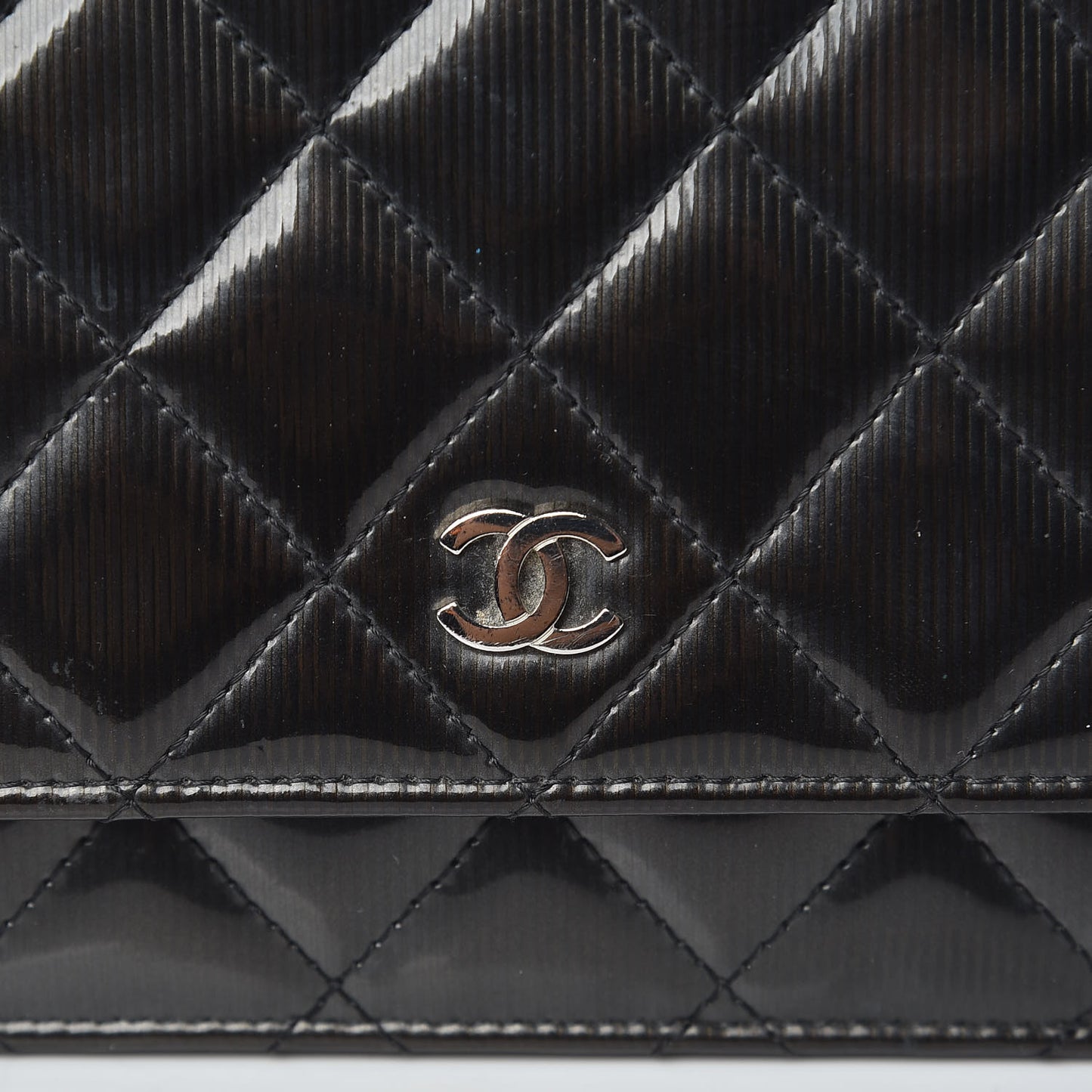 Striated Patent Quilted Wallet on Chain WOC Black