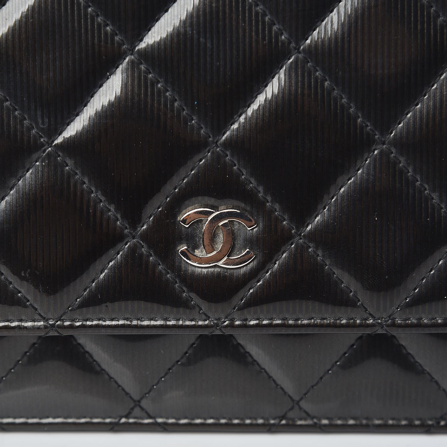 Chanel Striated Patent Quilted Wallet on Chain WOC Black 16 of 16