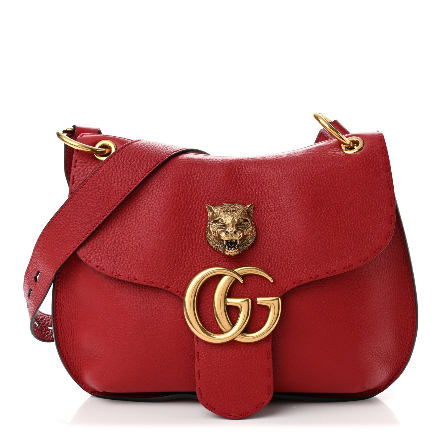 Gucci Cellarius Calfskin Feline GG Marmont Flap Shoulder Bag Vulcanic Red 1 of 10