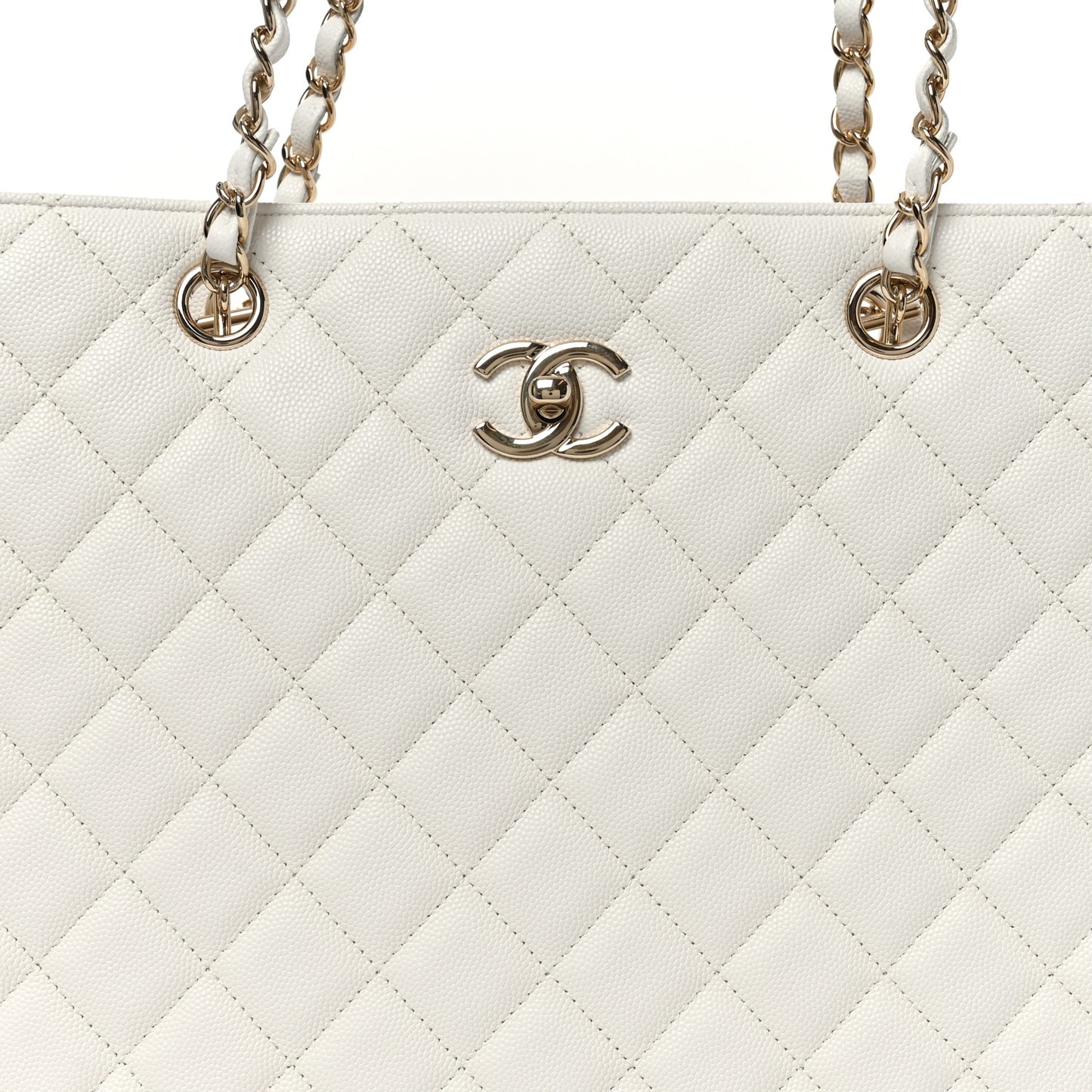 Caviar Quilted Large Classic Shopping Tote White