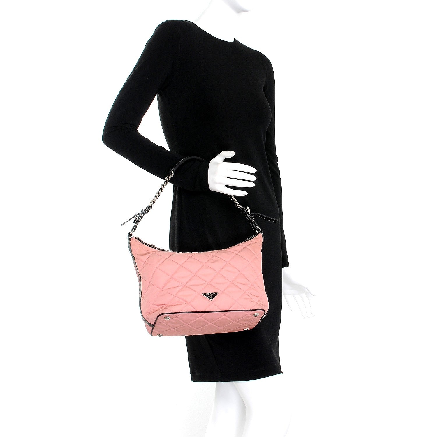 Prada Tessuto Nylon Impuntutato Quilted Shoulder Bag Rosa Black 2 of 9