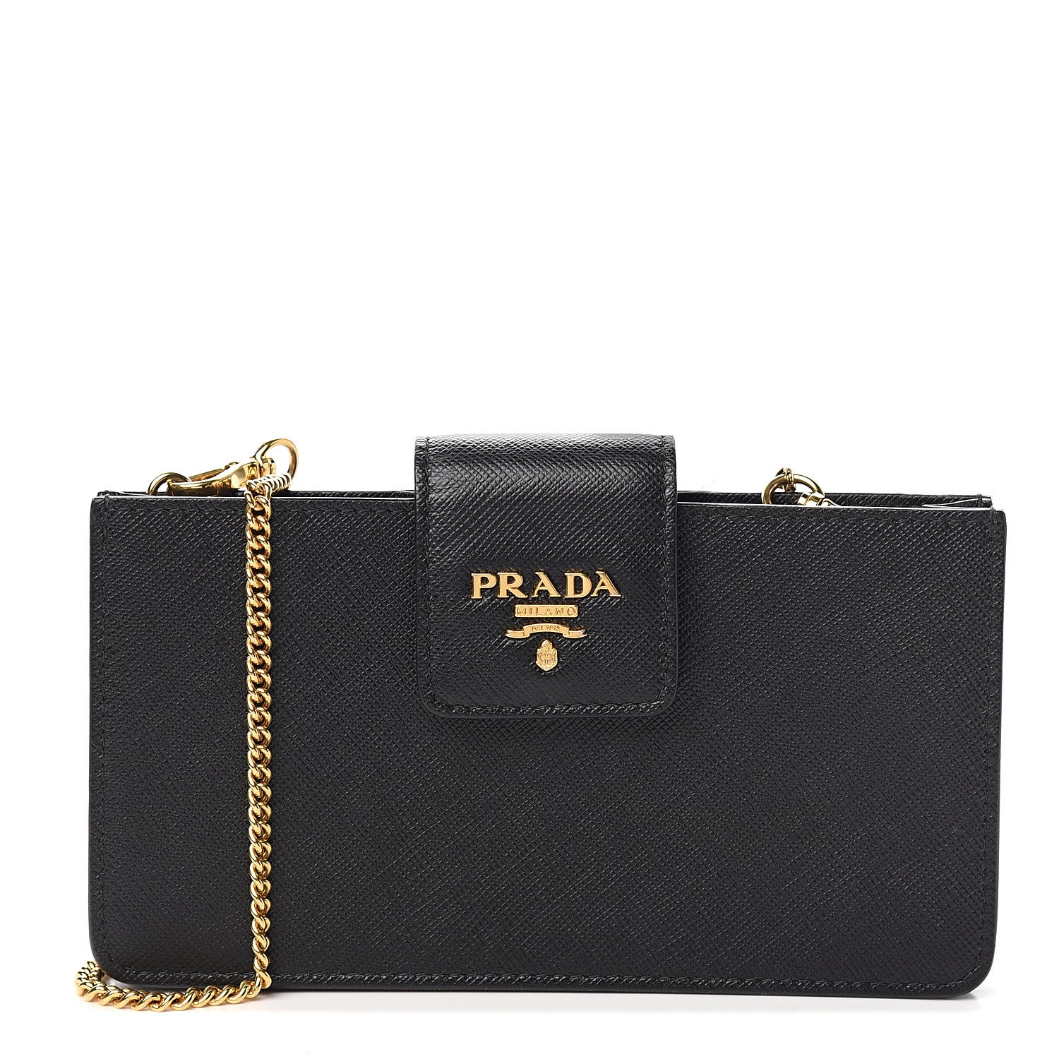 Prada Saffiano Metal Mini Chain Wallet Black 1 of 8