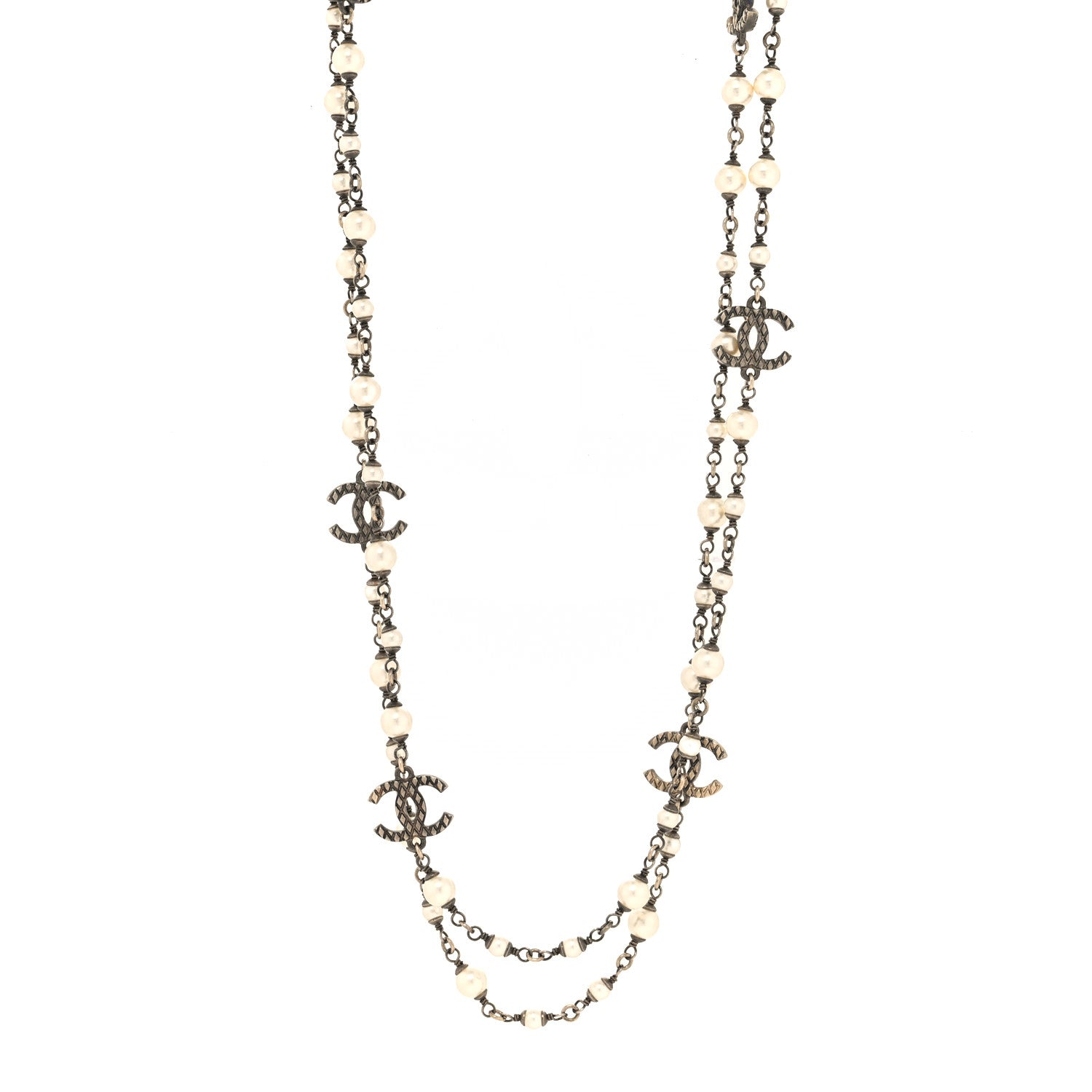 Chanel Pearl Metal Quilted CC Long Necklace Gold 1 of 5