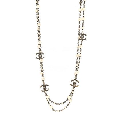 Chanel Pearl Metal Quilted CC Long Necklace Gold 1 of 5