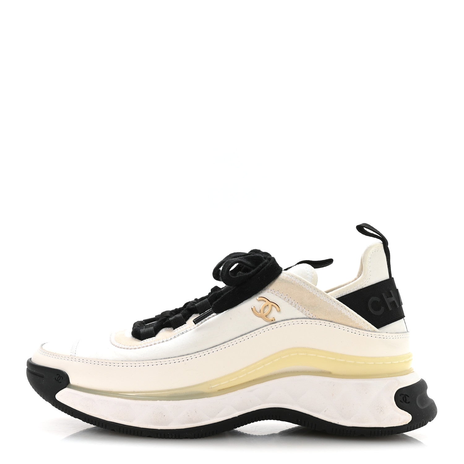 Chanel Velvet Calfskin Mixed Fibers CC Sneakers 39 Ivory Black 1 of 7