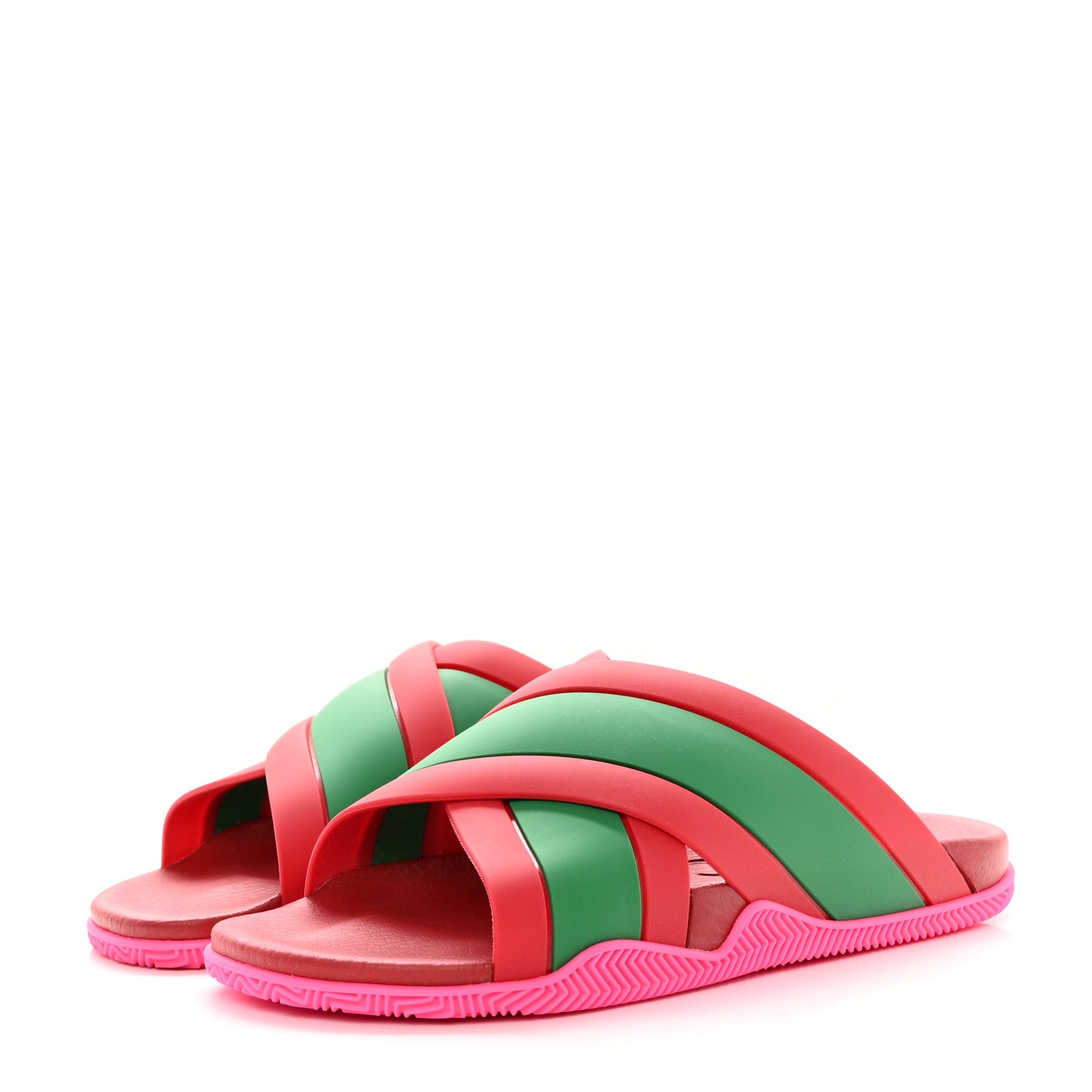 Gucci Rubber Web Womens Criss Cross Slide Sandals 41 Coral New Shamarock 3 of 13