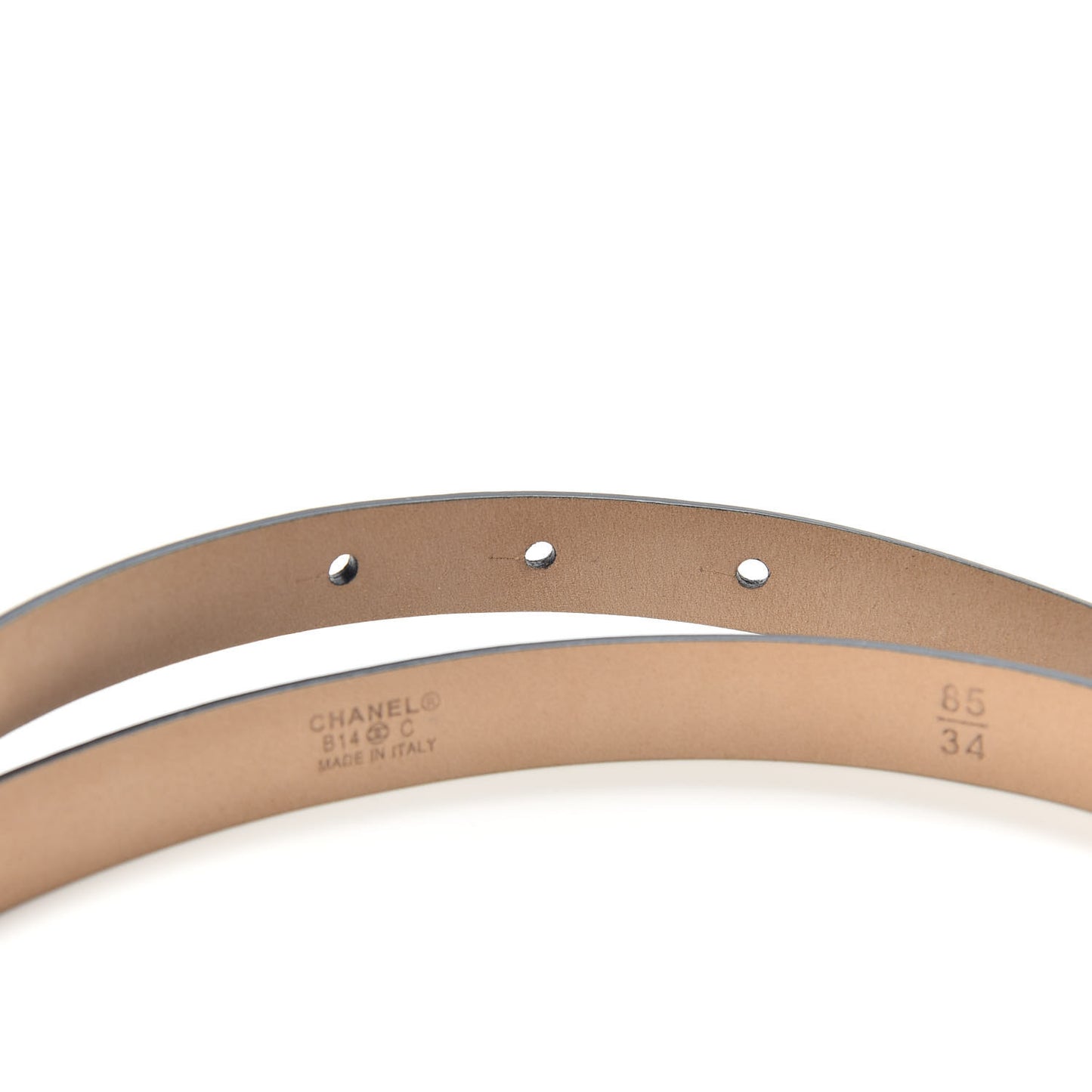 Lambskin Crystal CC Logo Skinny Belt 85 34 Navy