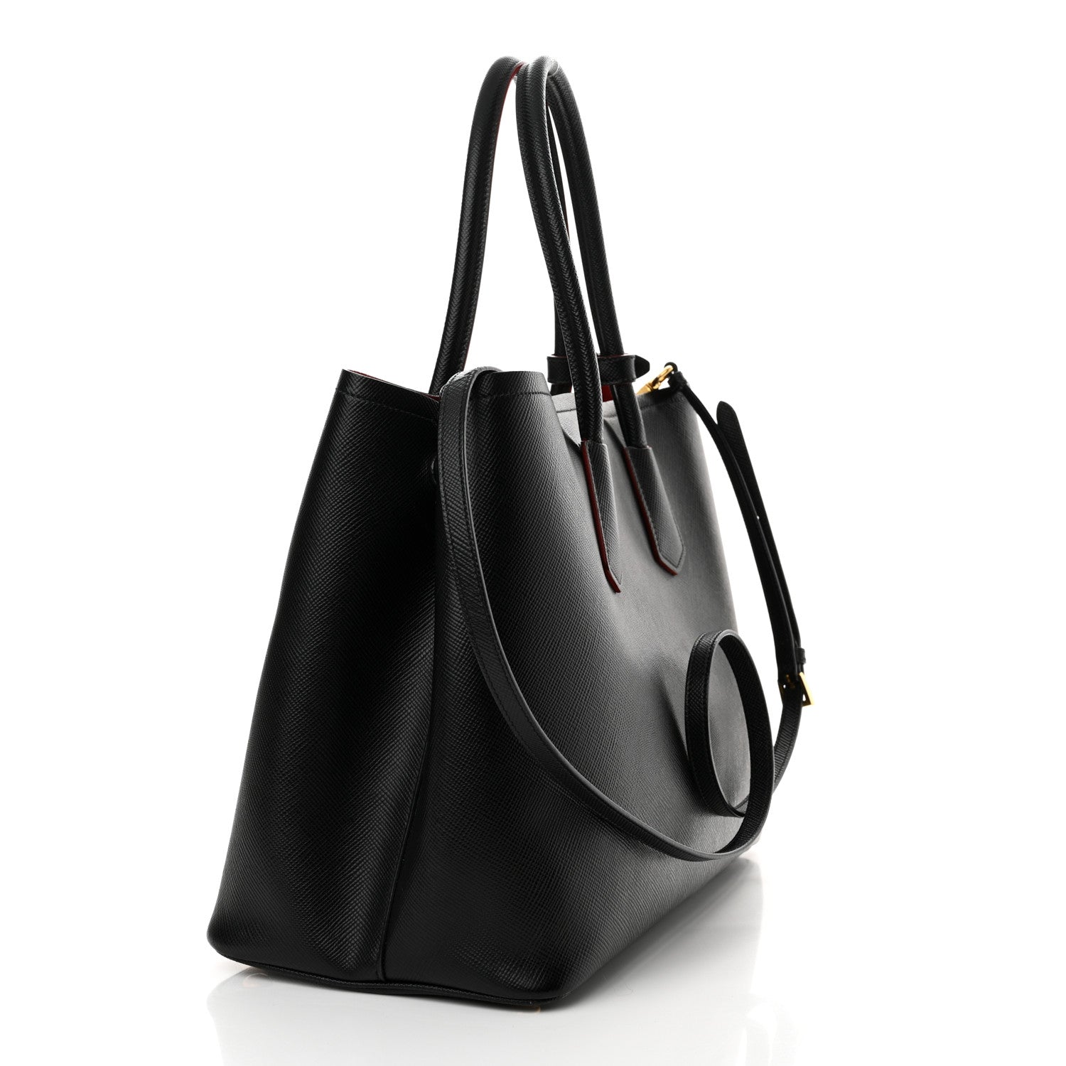 Prada Saffiano Cuir Large Double Bag Black Fuoco 3 of 9