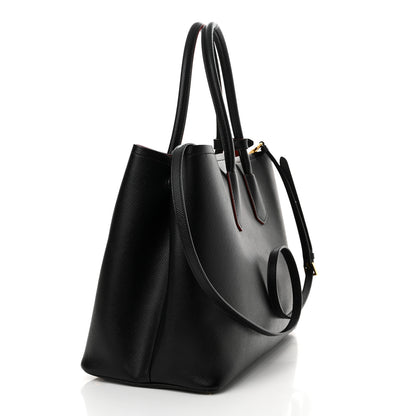 Prada Saffiano Cuir Large Double Bag Black Fuoco 3 of 9